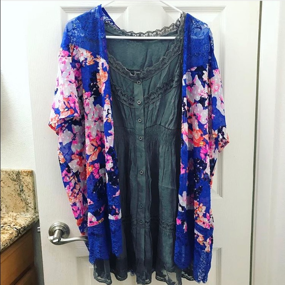 Floral Kimono & Lace Dress Outfit Bundle