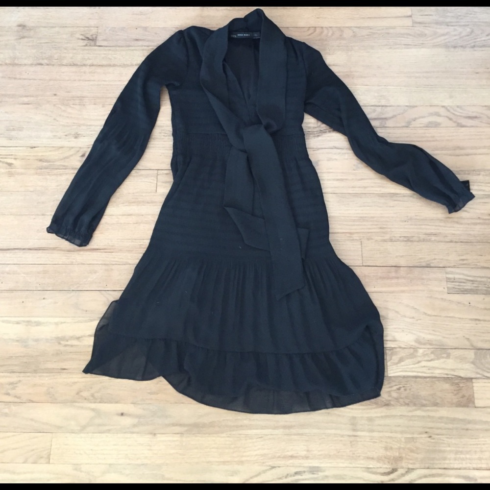 Black chiffon Zara Basic dress with tie
