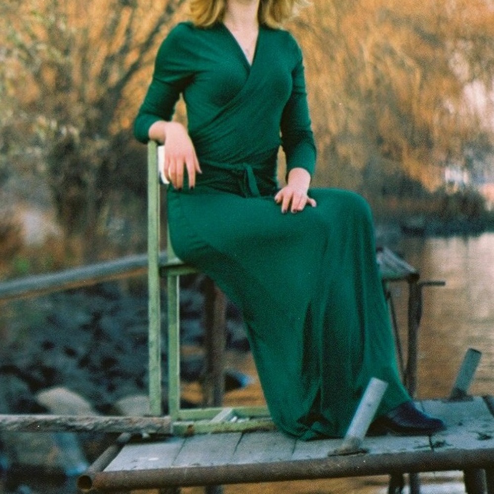 Long sleeve maxi wrap cotton dress - Picture 5 of 6