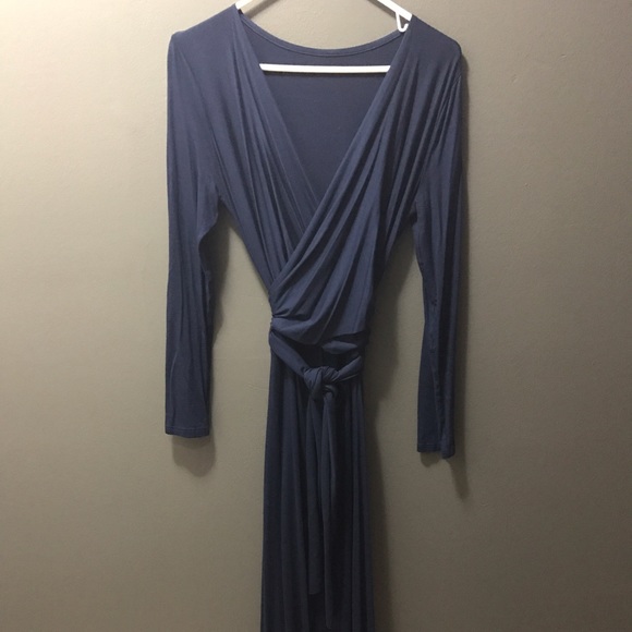 Long sleeve maxi wrap cotton dress - Picture 2 of 6
