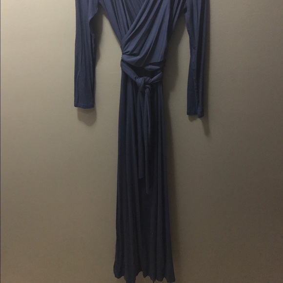 Long sleeve maxi wrap cotton dress - Picture 3 of 6