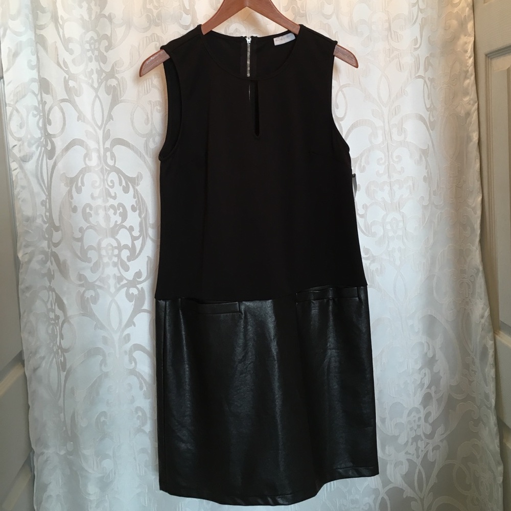 NWT Black Faux Leather/Fabric Dress