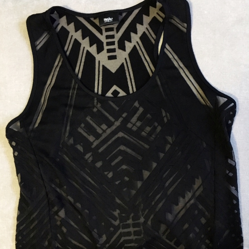Tribal print sheer black top