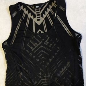 Tribal print sheer black top