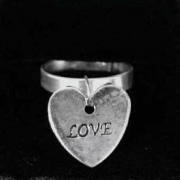 THICK GOTH RUSTIC HEART "LOVE" Charm Ring - Picture 1 of 2