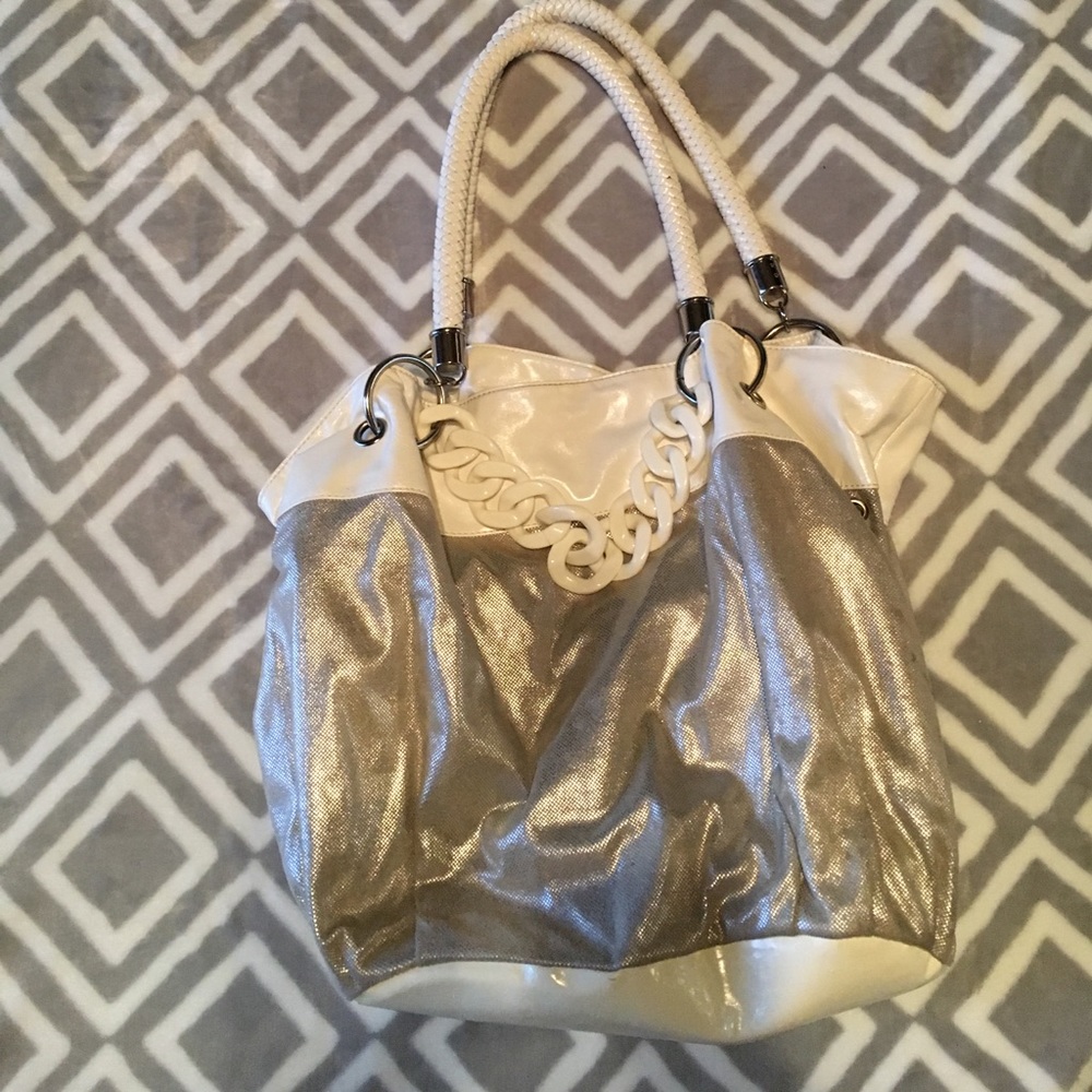 Silver snap tote