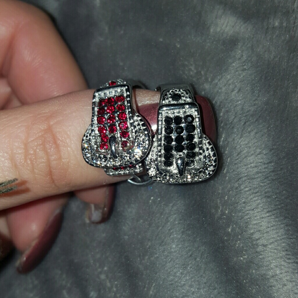 2 pair - belt buckle earrings