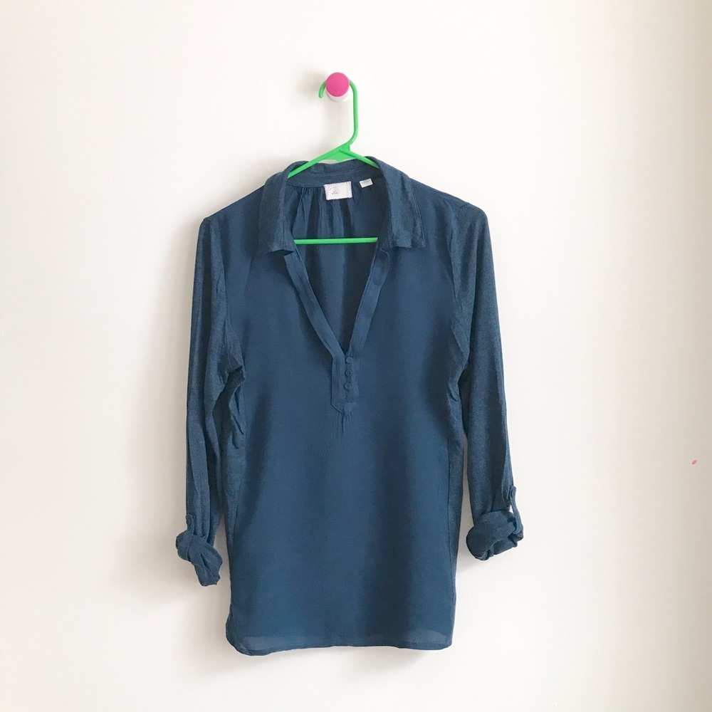 ⬇️Anthropologie Postmark teal mixed media knit top