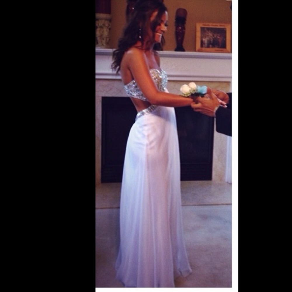 Beautiful beaded white prom dress