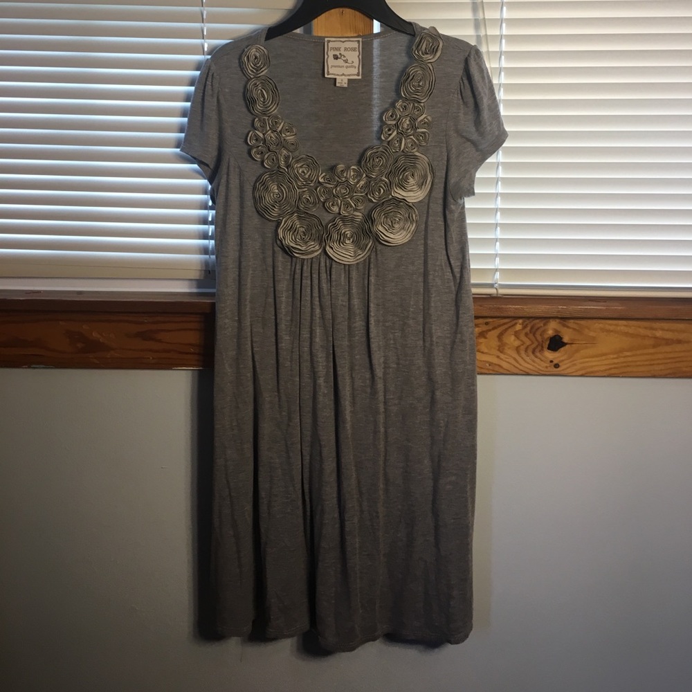 Grey t- shirt dress with flower neckline!