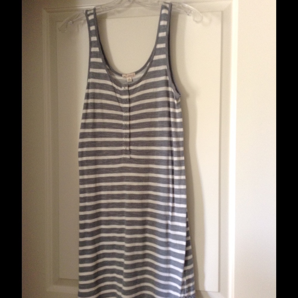 Gap gray tank dress with cream stripes