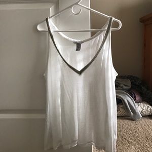 White V-neck Beaded Tank