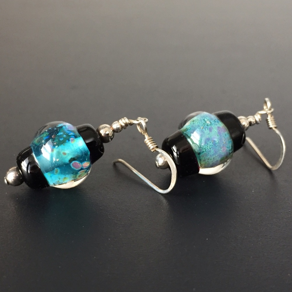 Blown Glass Earrings Aquarium Lantern Sterling Artisan Handmade USA
