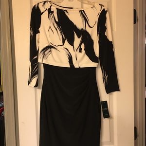 NWT LAUREN Ralph Lauren Black & White Floral Dress