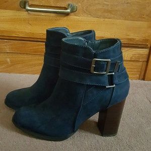 Navy suede ankle bootie