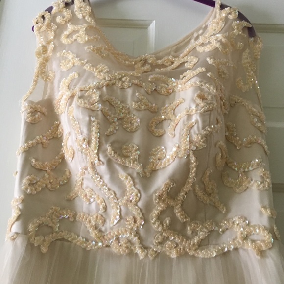 Champagne colored medium length dress - Picture 3 of 5