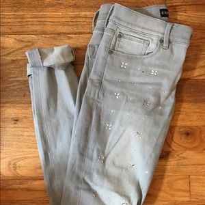 EXPRESS Mid Rise Gray Embellished Jean Leggings