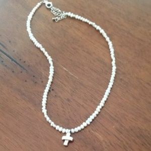 Silpada Freshwater Pearl Bead Cross Neckkace