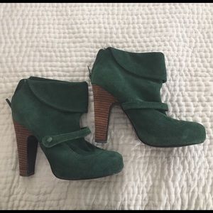 Green suede booties