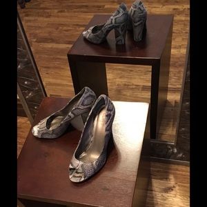 Loft snake skinned peep toe pumps
