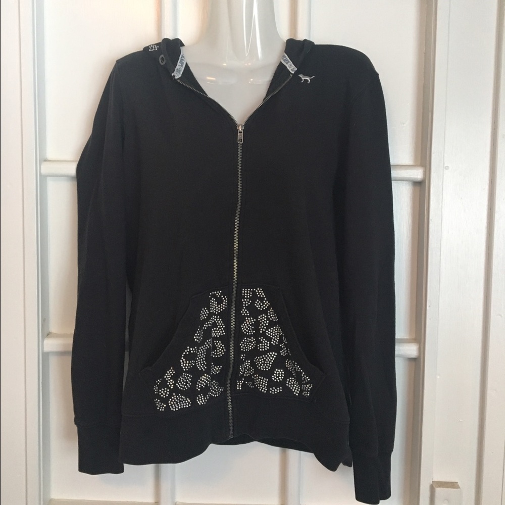 PINK Zip- Up Bejeweled Sweatshirt