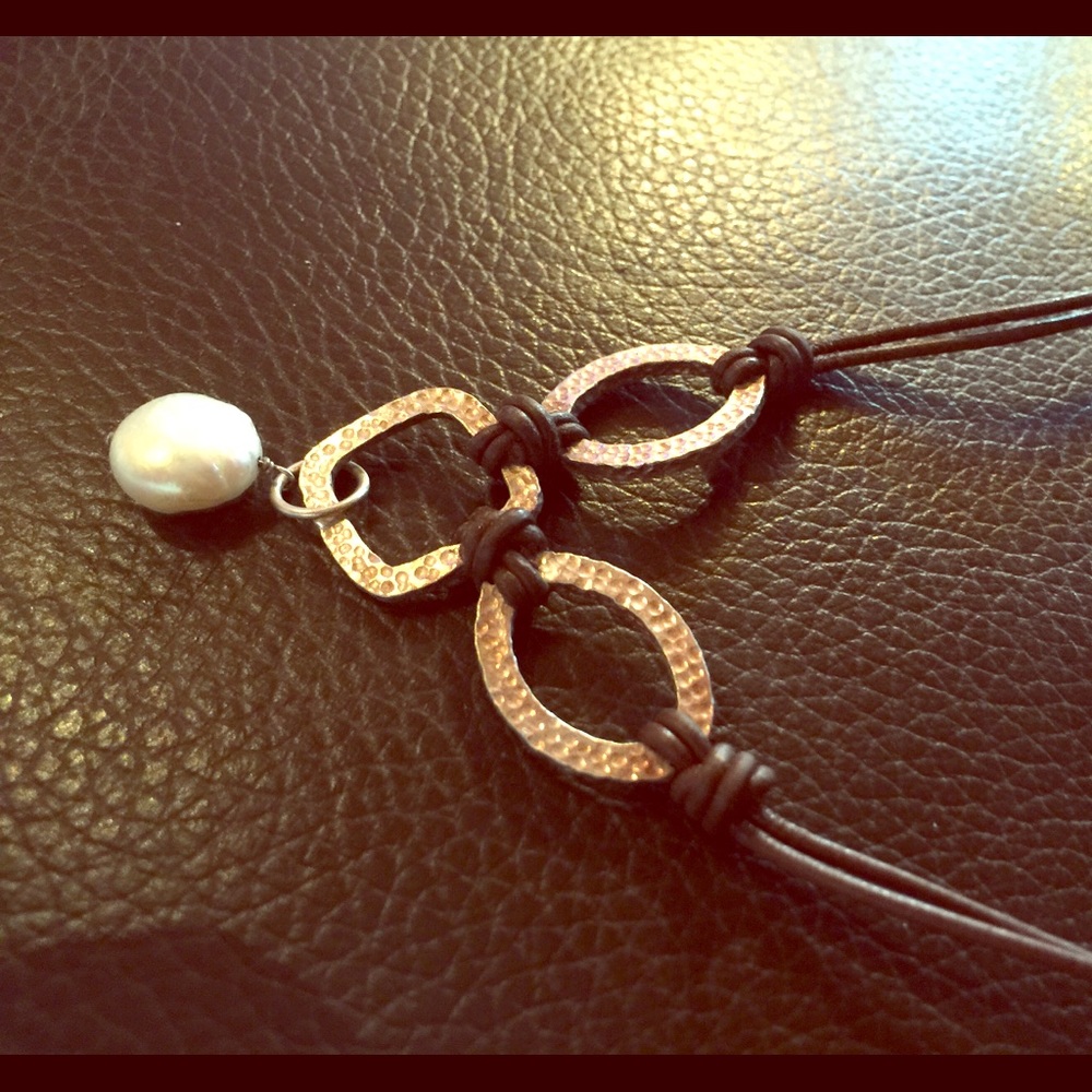 Silpada leather necklace with silver and pearl