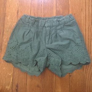 Lace and Scalloped Edge Green Shorts