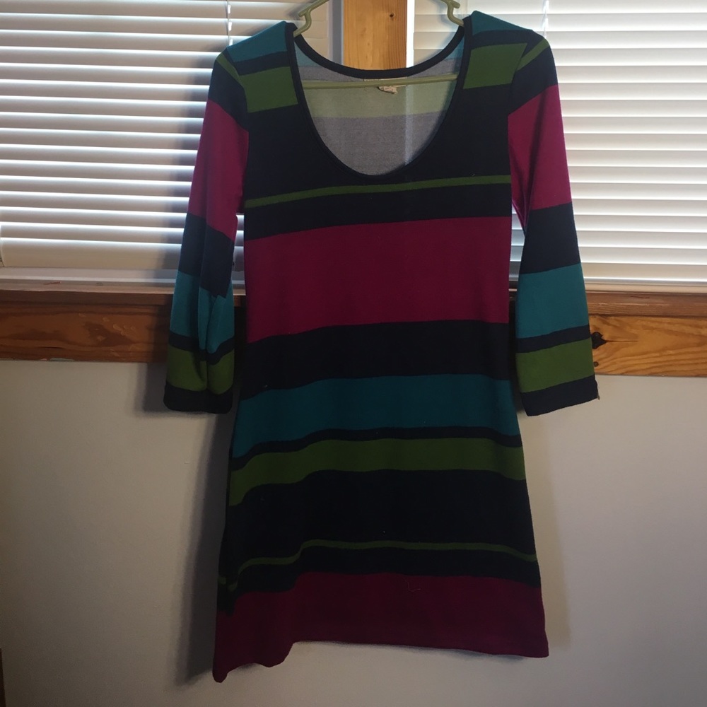 Navy, green, teal, and pink sweater dress!