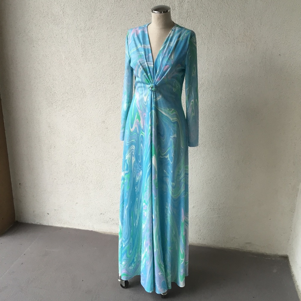 Vintage 70s Long Sleeve Psychedelic Dress