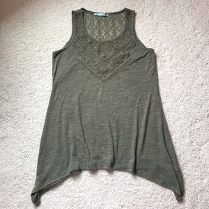 Maurices olive green lace topped tank. Size M