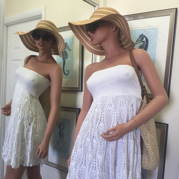White Strapless Crochet Sun Dress/ Swim Cover Up - Picture 3 of 4