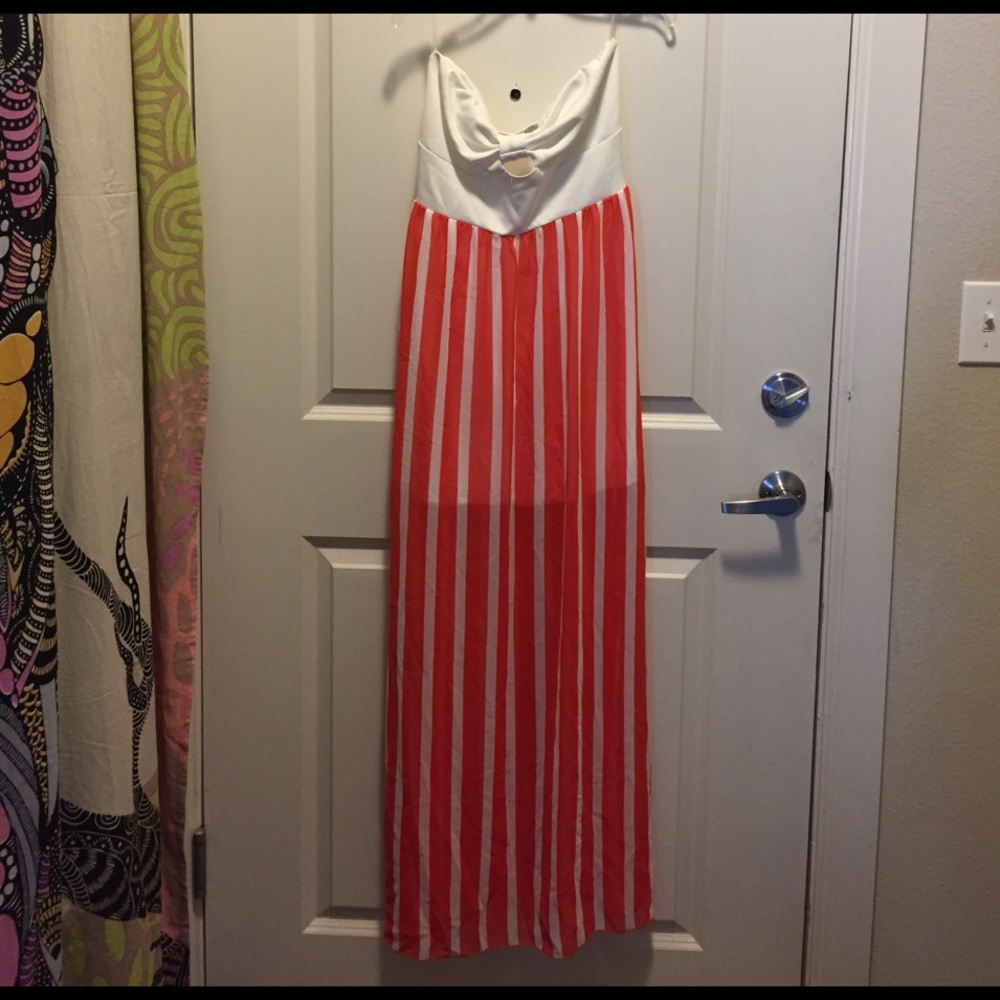 Orange and White Striped Maxi Dress