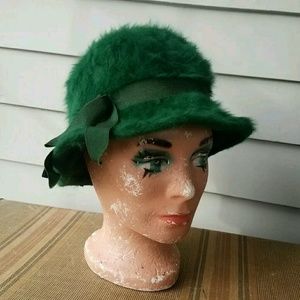 green fuzzy hat