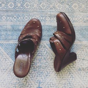 Brown Leather Studded Born Mule
