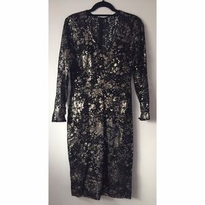 Lela Rose Metallic Lace Dress