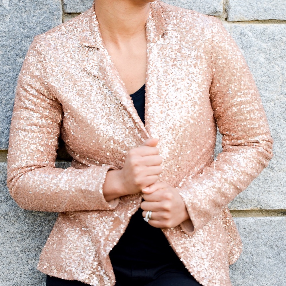 Rose gold sequin blazer