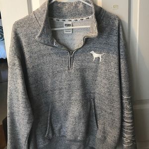 Light Gray Marl Sleeve Half Zip VS PINK