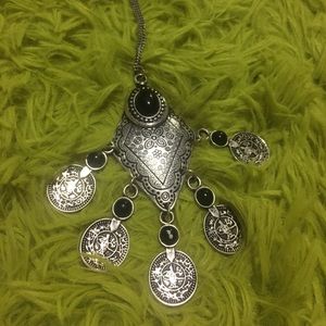 Long silver and black necklace