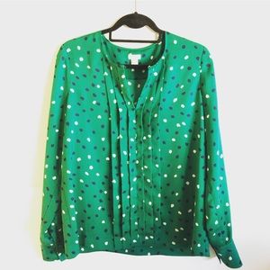 J Crew Emerald Green Polka dot Button Down Blouse