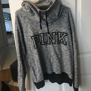 Marled and Black VS Pink Cowl Neck Hoodie