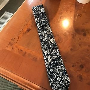 Black Narrow Tie with white & blue floral design