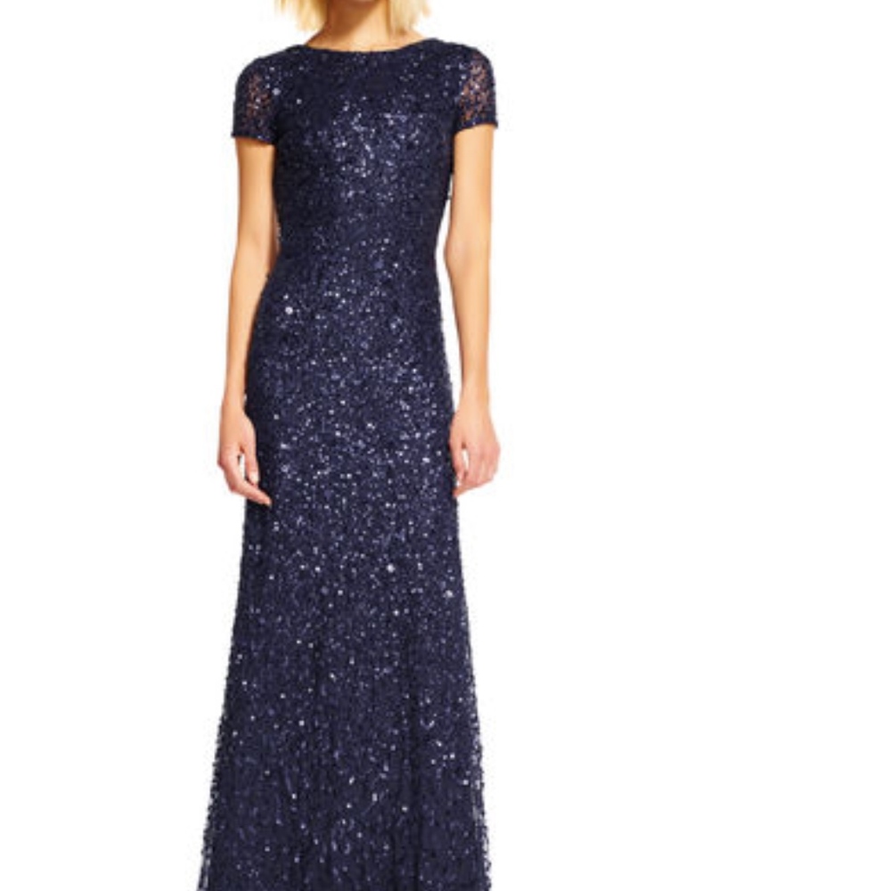 ADRIANNA PAPELL SHORT SLEEVE SEQUIN GOWN