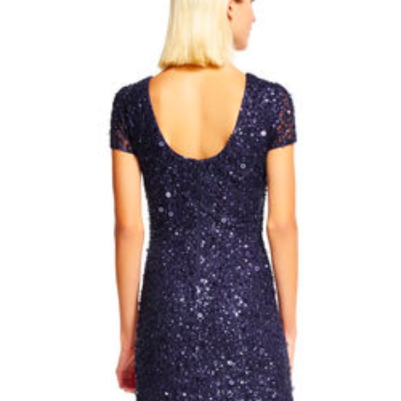 ADRIANNA PAPELL SHORT SLEEVE SEQUIN GOWN - Picture 2 of 3