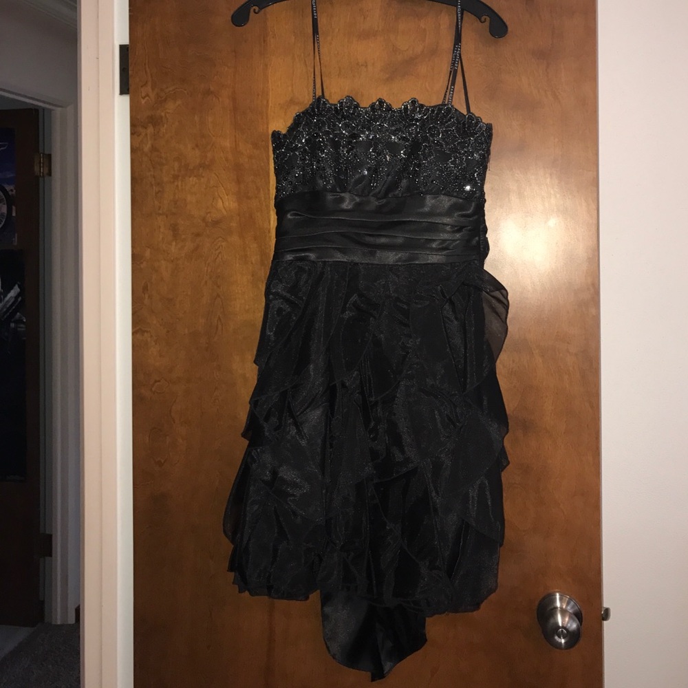 Formal black dress.