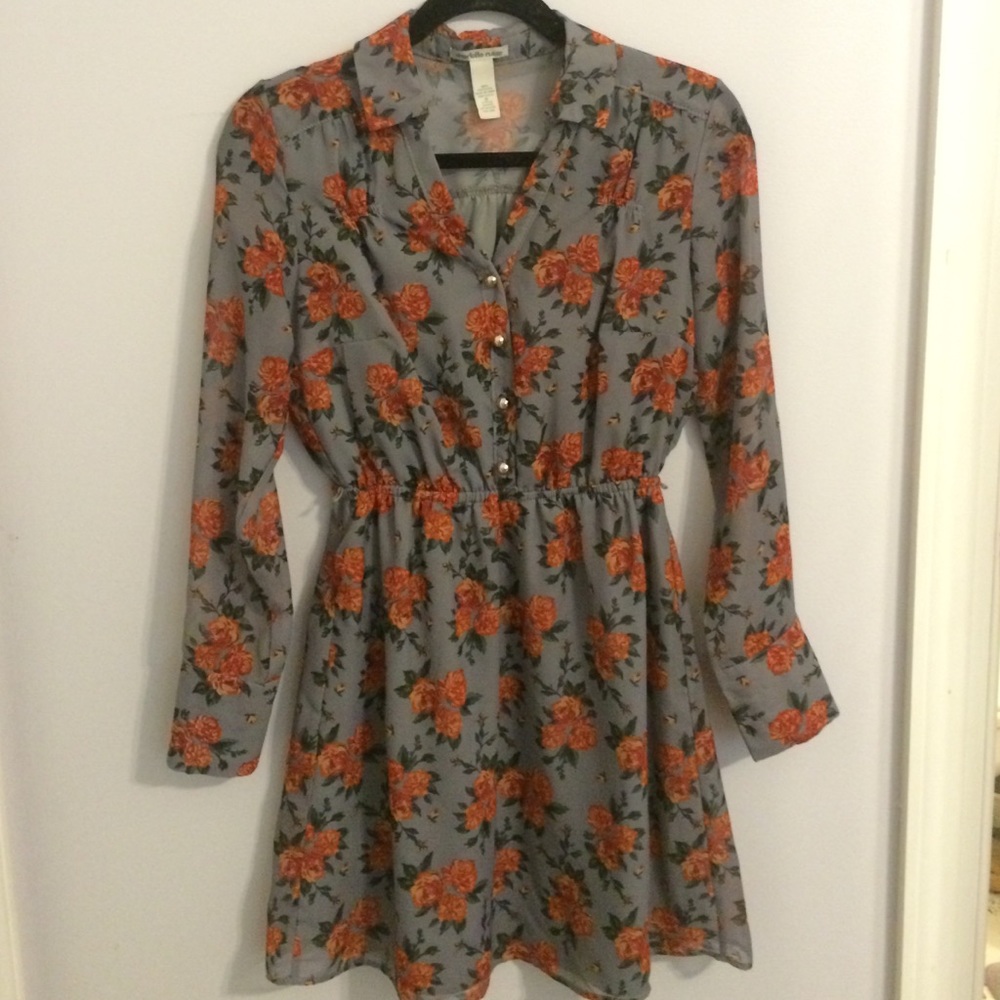 🌼Gray Long Sleeve Flower Dress