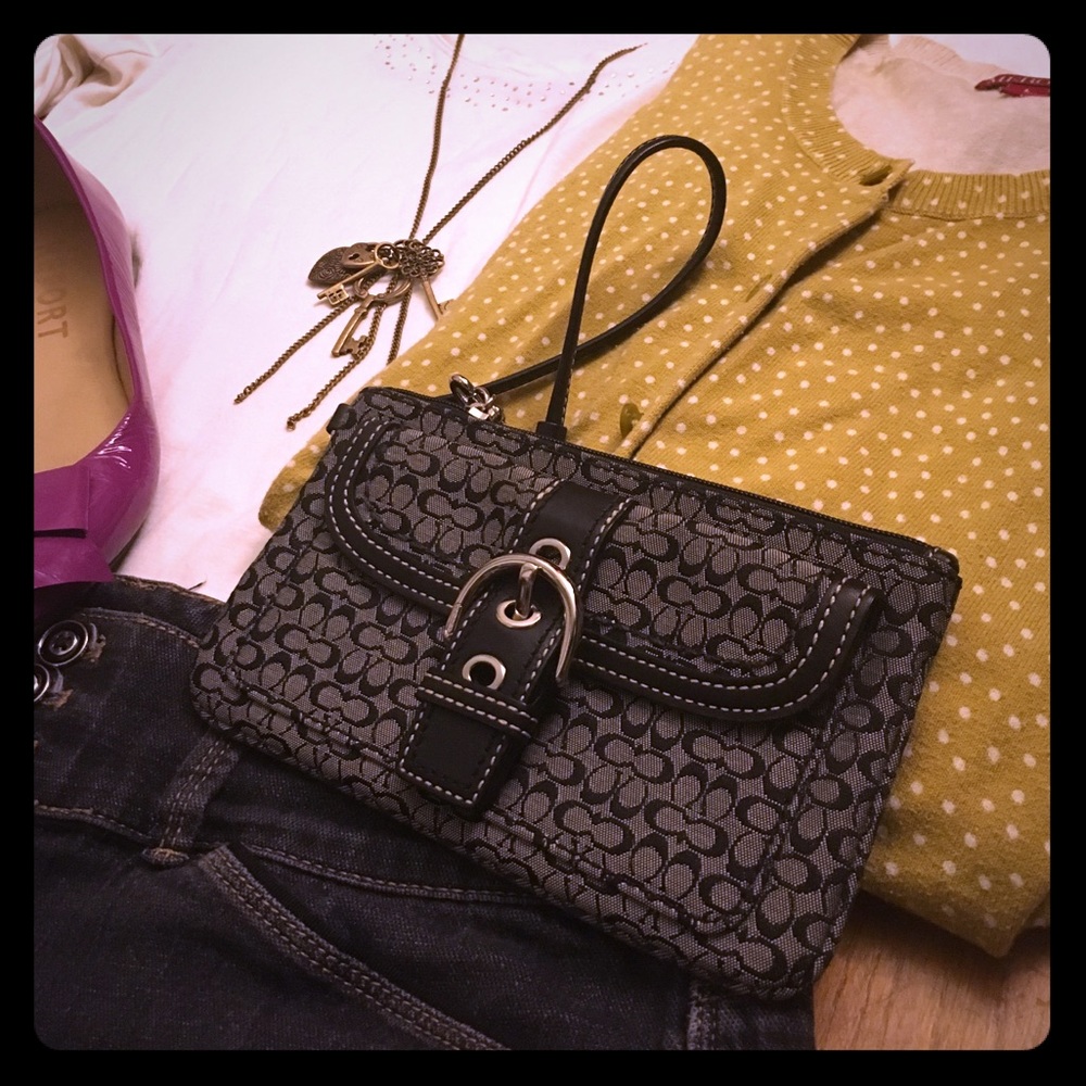 COACH grey and black wristlet