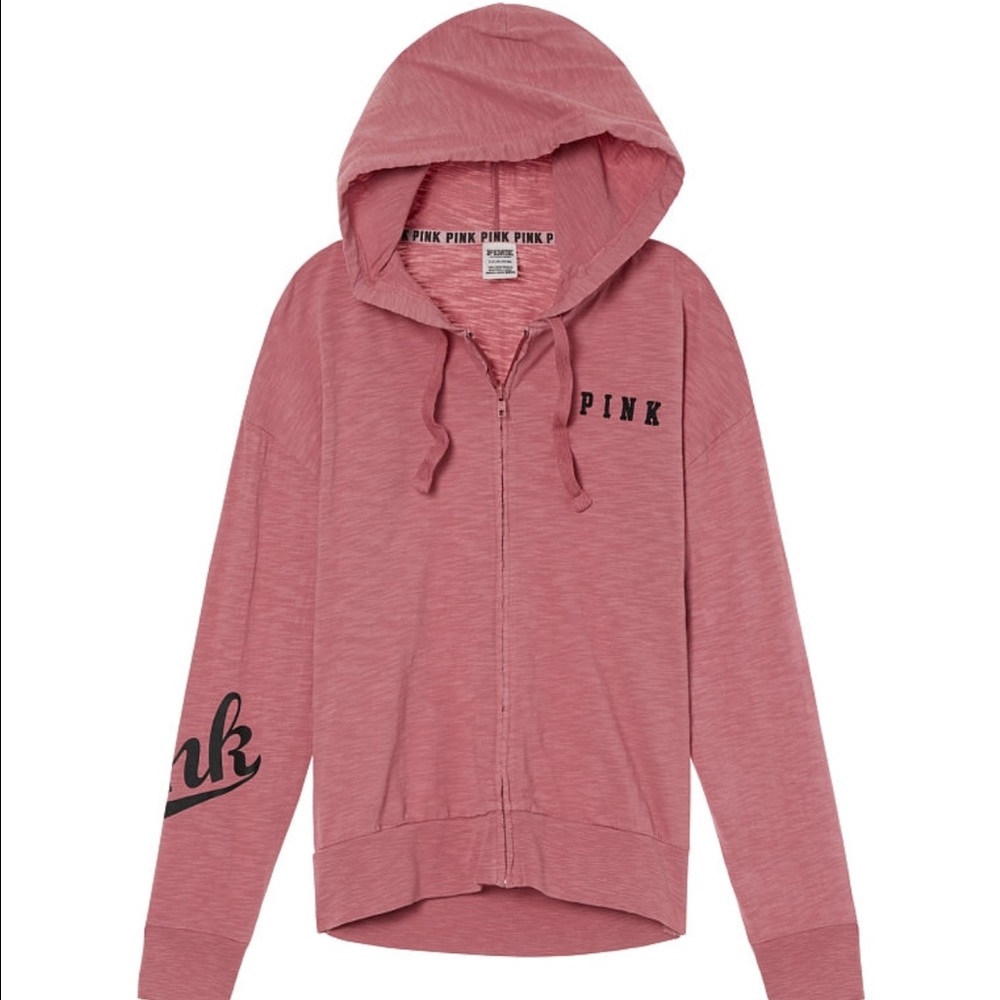 VS Pink Soft Begonia Slouchy Full Zip Hoodie