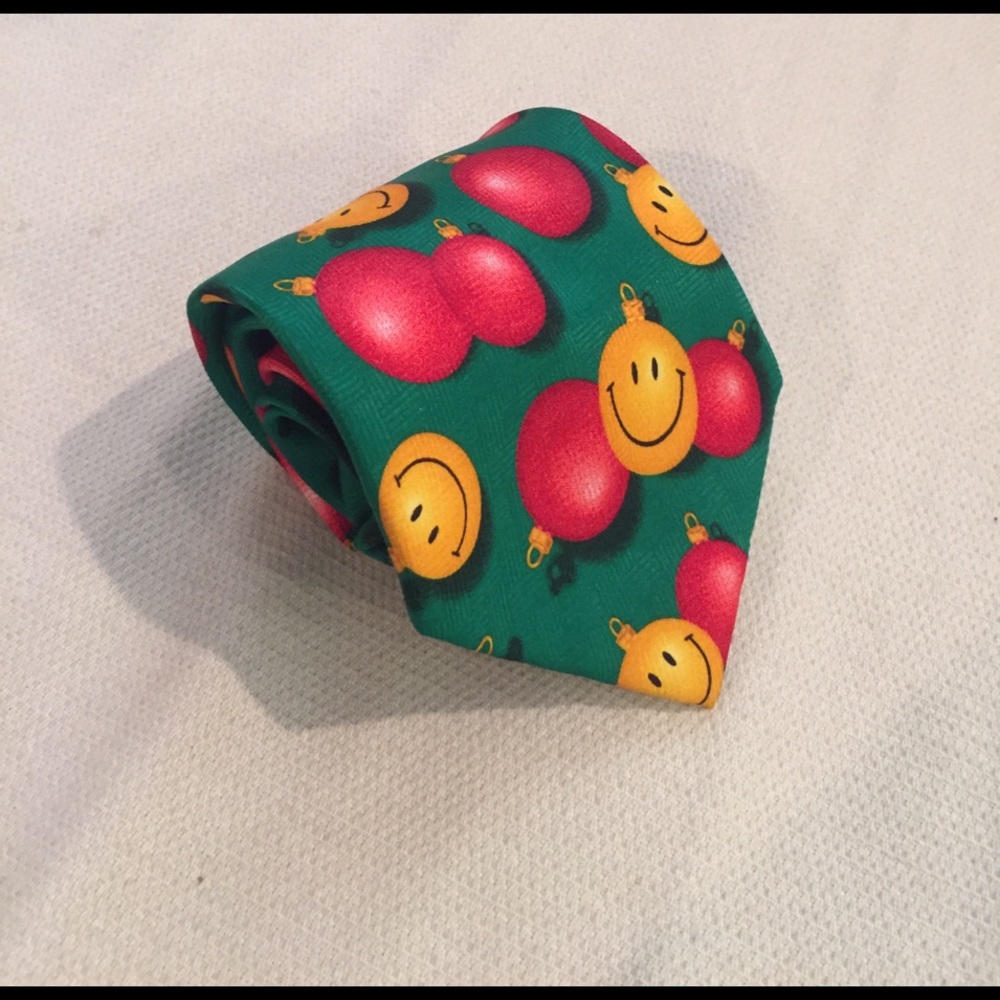 Red and Yellow Smiley Ornament Christmas Tie