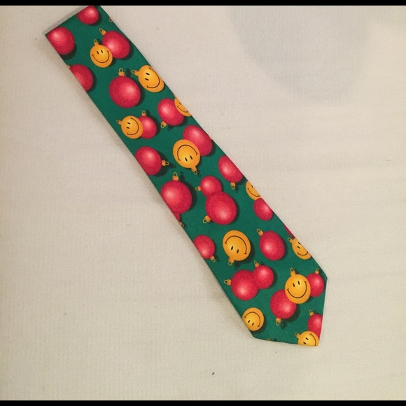 Red and Yellow Smiley Ornament Christmas Tie - Picture 2 of 3