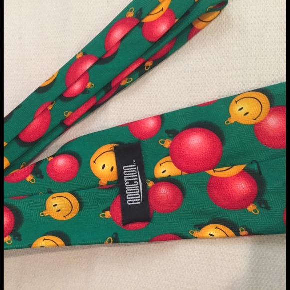 Red and Yellow Smiley Ornament Christmas Tie - Picture 3 of 3